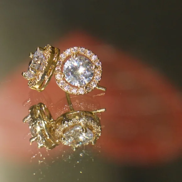 14kt Gold Dipped Swarovski Studs in Halo Setting - Picture 5 of 8